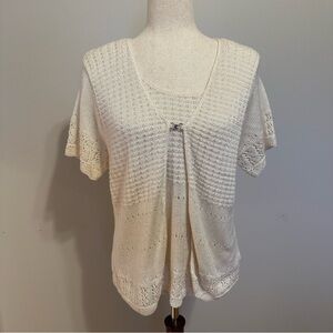 Vintage Bentley White Open Knit Cardigan Built-in Cami Top Size L